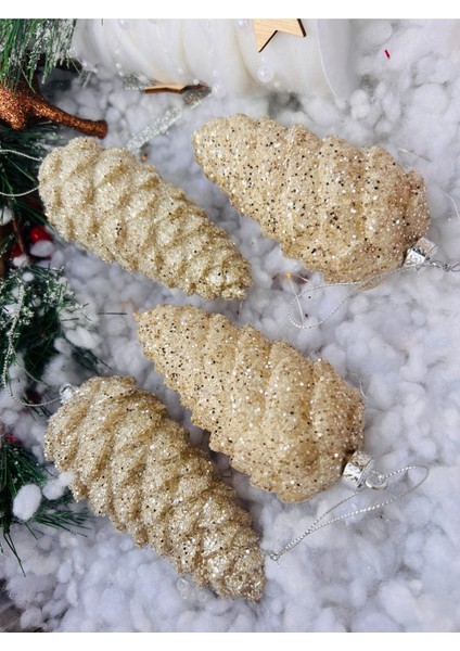 Gri 14 cm Kozalak Yılbaşı Ağacı Süsü, 4'lü Lüx Set fırsatları