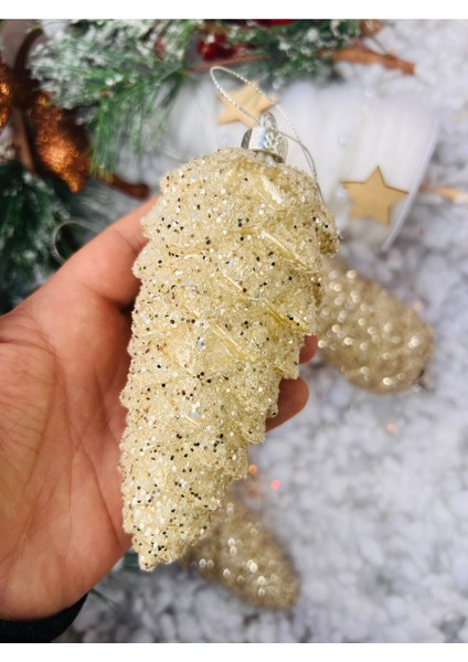 Gri 14 cm Kozalak Yılbaşı Ağacı Süsü, 4'lü Lüx Set indirimleri