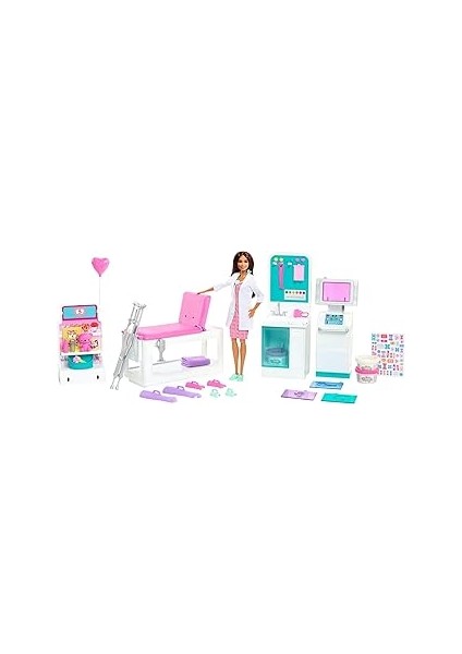 Barbie'nin Polikliniği Oyun Seti , Esmer Doktor Bebek (30 Cm), 30'dan Fazla Parça Oyuncak, 3