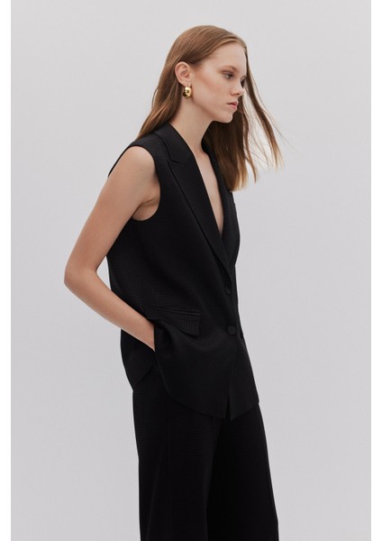 Kazayaklı Jakarlı Saten Garnili Blazer Pantolon Takım