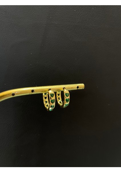 Ithal Yeşil Kalp Taşlı Halka Kadın Gümüş Küpe