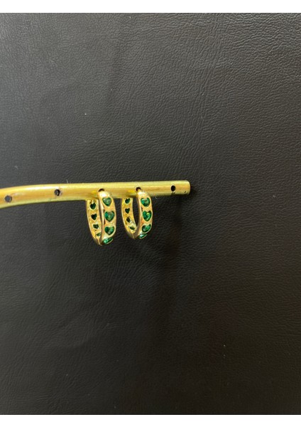 Ithal Yeşil Kalp Taşlı Halka Kadın Gümüş Küpe modelleri