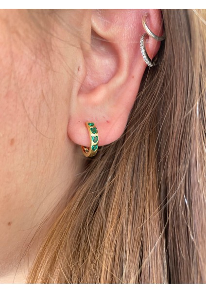 Ithal Yeşil Kalp Taşlı Halka Kadın Gümüş Küpe fırsatları