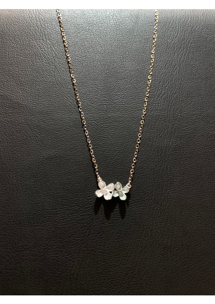 Ithal Minimal Iki Çiçekli Kadın Gümüş Kolye