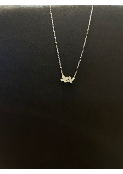 Ithal Minimal Iki Çiçekli Kadın Gümüş Kolye modelleri