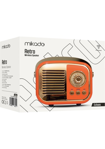 MD-24BT Echoes 3W 800MAH Turuncu Usb+Tf Kart+Bluetooth Destekli Klasik Retro Müzik Kutusu