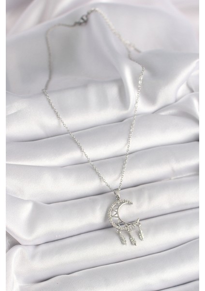 316L Çelik Gümüş Renk Zincir Zirkon Taşlı Hilal Model Sallantı Yaprak Detay Kadın Kolye - TJ-BKO9651 fiyatları