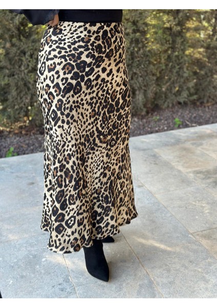 Leopar Desenli Krem Siyah Saten Etek modelleri