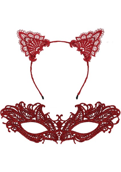 Şık Kırmızı Dantel Maske ve Taç Seti 5 No – Maskeli Balo & Özel Etkinlikler fiyatları