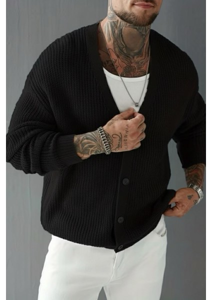 Grov Düğmeli V Yaka Kalın Erkek Hırka