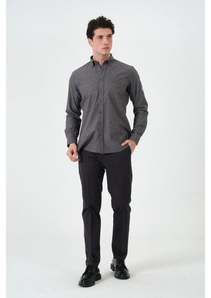 Erkek Antrasit Cepli Regular Fit Düğmeli Yaka Düz Uzun Kol Gömlek indirimleri