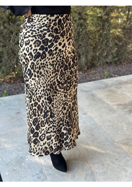 Leopar Desenli Krem Siyah Saten Etek fırsatları