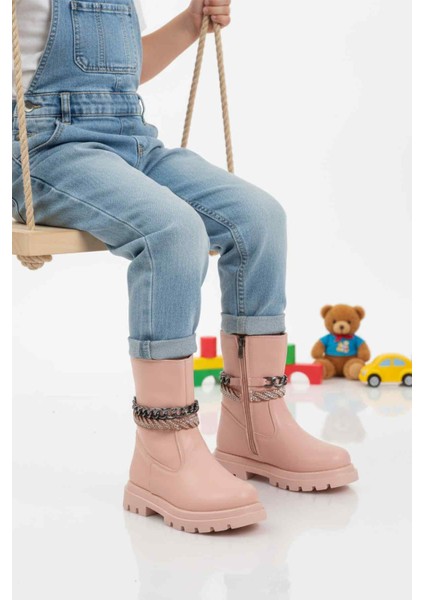 Pudra Içi Polarlı Kaymaz Kız Çocuk Çizme Duru F