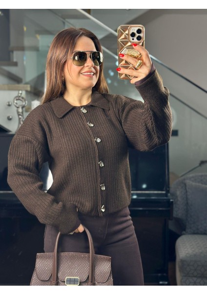 Altı Düğmeli Kahverengi Hırka modelleri