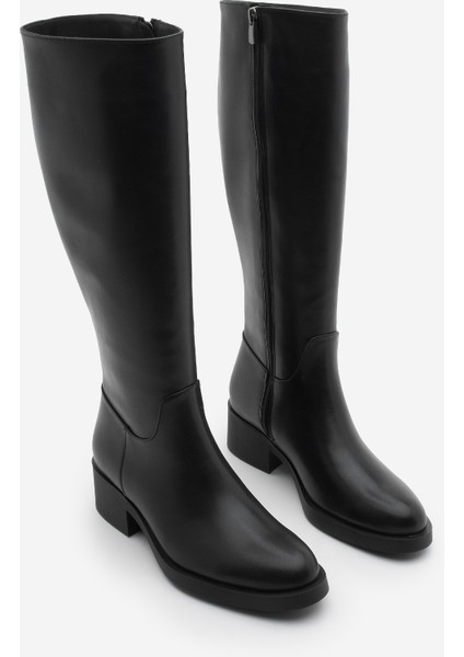 Kadın Dizaltı Fermuarlı Klasik Topuklu Çizme Lunces Siyah indirimleri