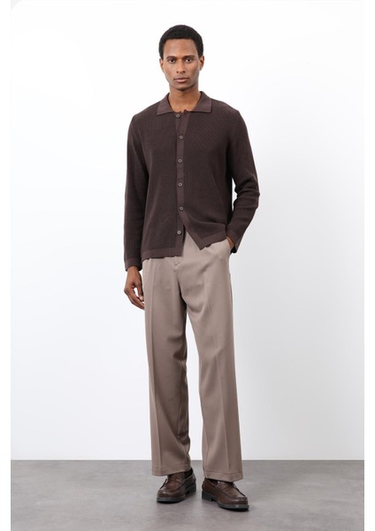 Kahve Ince Örgü Triko Erkek Hırka modelleri