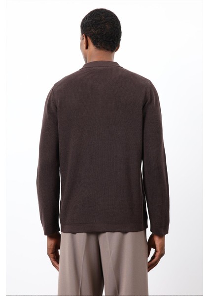Kahve Ince Örgü Triko Erkek Hırka