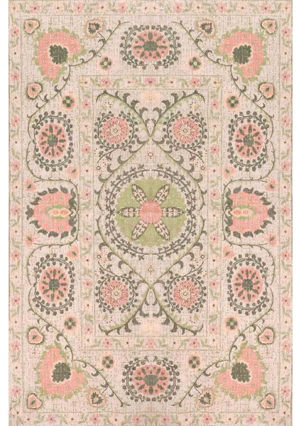 Mars Halı Çiçekli Floral Krem Pudra Pembesi Pop Art Salon Halısı Mutfak Halı 232