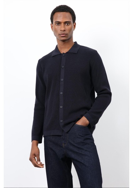 Lacivert Ince Örgü Triko Erkek Hırka modelleri