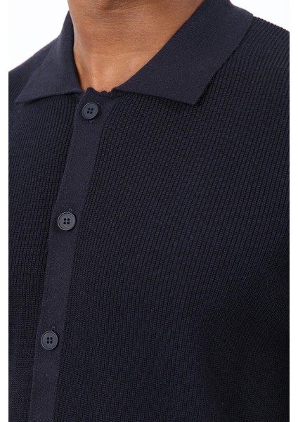 Lacivert Ince Örgü Triko Erkek Hırka