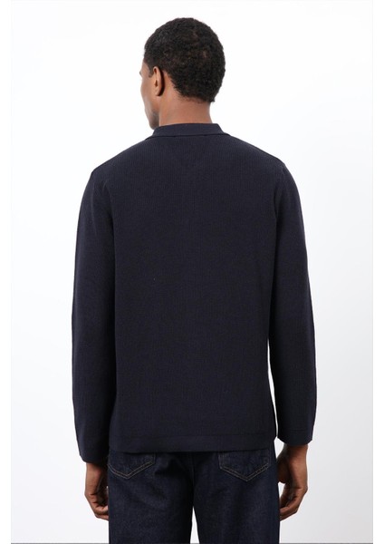 Lacivert Ince Örgü Triko Erkek Hırka