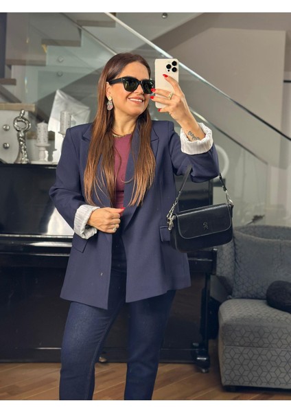 Kolu Katlamalı Lacivert Blazer Ceket modelleri