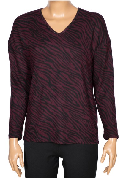 Barem Kadın Lina Büyük Beden Kışlık V Yaka Yumoş Bordo Bluz D06 fiyatları