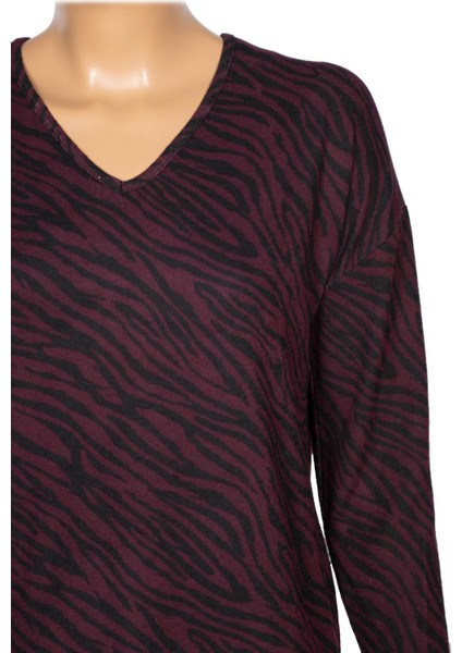 Barem Kadın Lina Büyük Beden Kışlık V Yaka Yumoş Bordo Bluz D06 modelleri