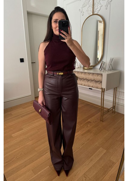 Boru Paça Deri Pantolon- Bordo fiyatları
