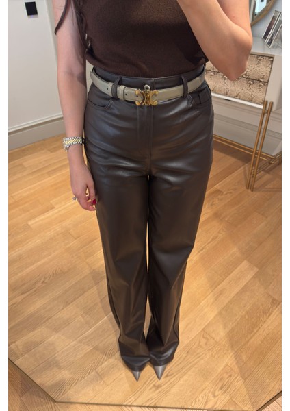 Boru Paça Deri Pantolon- Kahverengi fiyatları