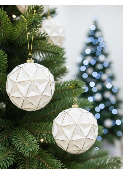 Beyaz 10 cm Geometrik Desenli Eskitme Ağaç Süsü 2'li Set fiyatları