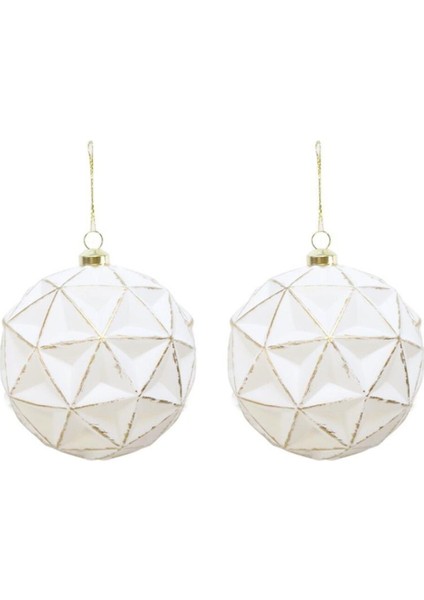 Beyaz 10 cm Geometrik Desenli Eskitme Ağaç Süsü 2'li Set modelleri