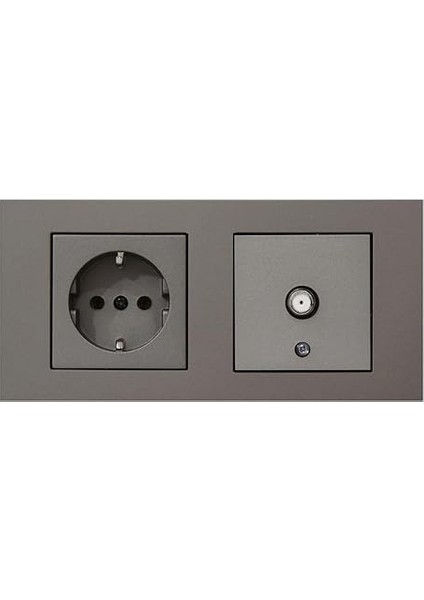Ovivo Grano Antrasit 2'li Set Topraklı Priz ve F Konnektör Uydu Priz Set