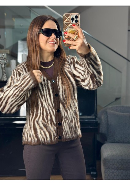 Zebra Desenli Kahve Krem Hırka fiyatları