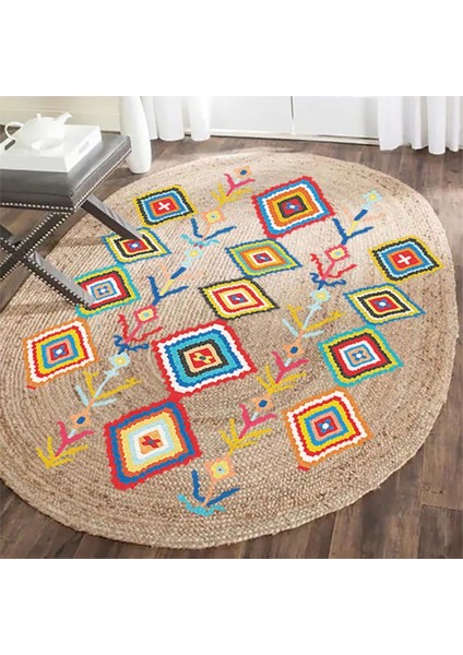 Boho 976 Jüt Hasır Etnik Desenli Oval Jüt Örme Doğal Hasır Natural Oval Halı fiyatları