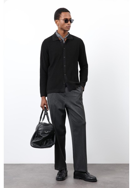 Siyah Ince Örgü Triko Erkek Hırka