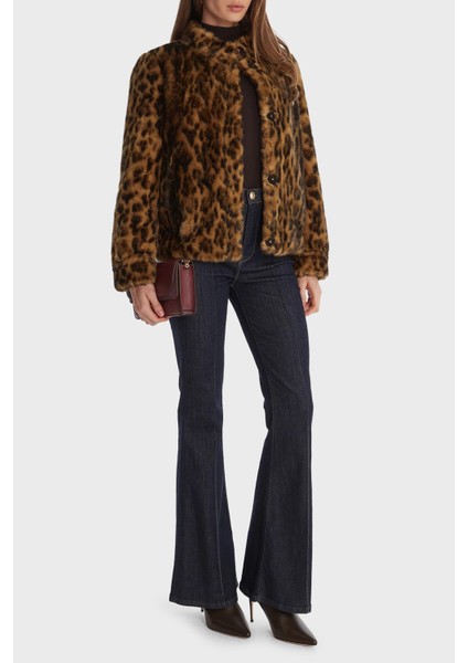 Luna Leopar Desenli Regular Fit Dik Yaka Suni Kürk Mont W5BL65W3900 Bayan Mont W5BL65 W3900 P340 fiyatları