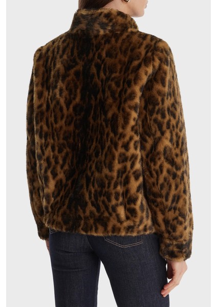 Luna Leopar Desenli Regular Fit Dik Yaka Suni Kürk Mont W5BL65W3900 Bayan Mont W5BL65 W3900 P340 modelleri