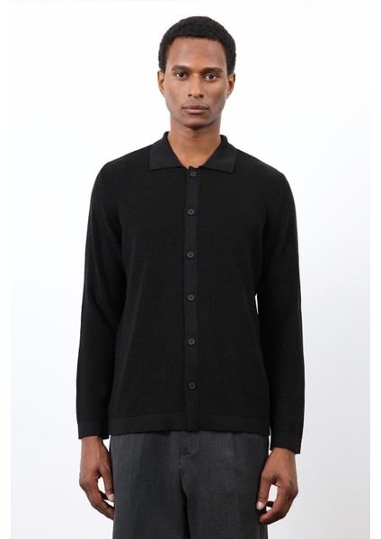 Siyah Ince Örgü Triko Erkek Hırka