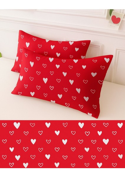 Desenli Pamuklu Kalpli Desen Yastık Kılıfı 2 Adet 50 x 70 cm