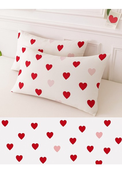 Desenli Pamuklu Kalpli Desen Yastık Kılıfı 2 Adet 50 x 70 cm