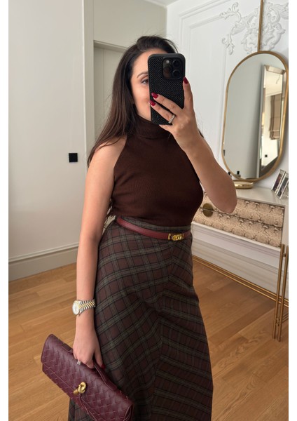 Yeni Sezon Ekose Desen Verevli Etek- Haki fırsatları