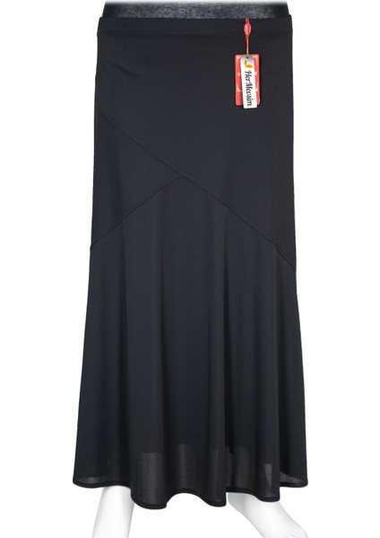 Hesna Kadın Rana Büyük Beden Çapraz Model Lastikli Astarlı Siyah Etek