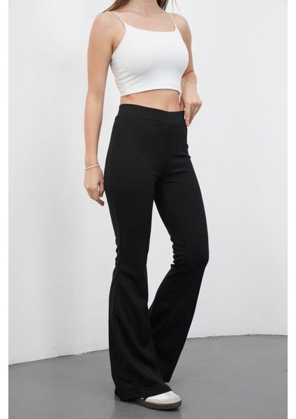 Kadın Yüksek Bel Krep Kumaş Bol Paça Pantolon