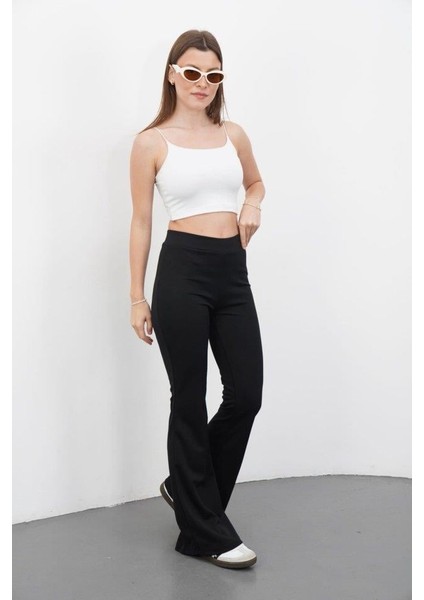 Kadın Yüksek Bel Krep Kumaş Bol Paça Pantolon indirimleri