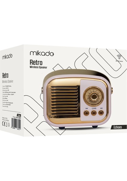 MD-24BT Echoes 3W 800MAH Pembe Usb+Tf Kart+Bluetooth Destekli Klasik Retro Müzik Kutusu