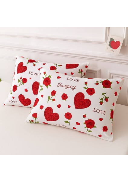 Desenli Pamuklu Kalpli Desen Yastık Kılıfı 2 Adet 50 x 70 cm