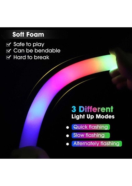 LED Işıklı Rengarenk Sünger Parti Çubuk Işıklı Kauçuk Sopa 46 cm