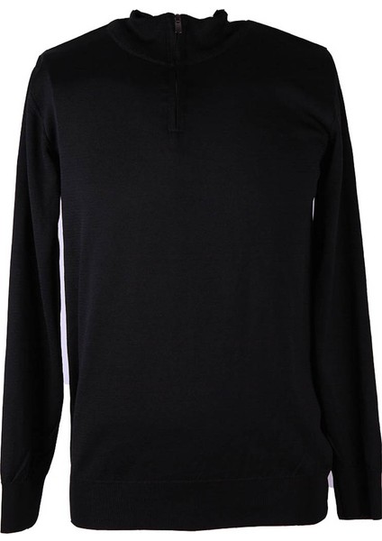 Yarım Fermuarlı Siyah Erkek Kazak ALP01