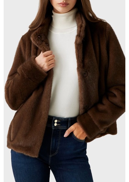 Luna Regular Fit Dik Yaka Suni Kürk Mont W5BL64W3920 Bayan Mont W5BL64 W3920 F18S